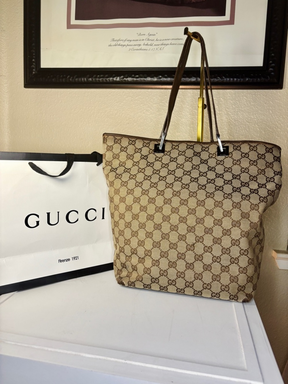 Authentic Vintage Gucci GG Monogram Canvas Tote Shoulder Bag w/COA - Picture 2 of 15